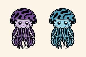 cartoon illustration of a jellyfish with a colorful face jellyfish on it vector