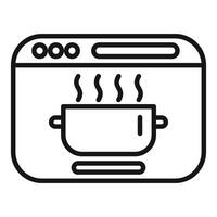 Online cooking course website with steaming pot icon lineart vector