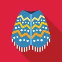 Blue mexican poncho with yellow zigzag and white dots pattern flat design icon with long shadow vector