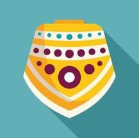 Yellow spinning top toy with stripes and dots rotating on blue background vector