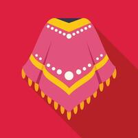 Pink mexican poncho with yellow trim and tassels on red background vector