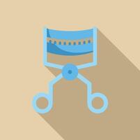Blue eyelash curler with long shadow on beige background vector