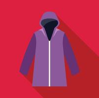 Purple raincoat with zipper and hood is standing on red background vector