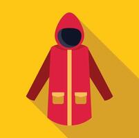 Red raincoat with hood lying on yellow background vector