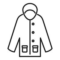 Winter jacket with hood and two pockets icon thin line vector illustration