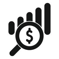 Magnifying glass focusing on dollar sign with growing bar graph behind vector