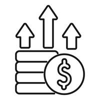 Dollar coin increasing in value with upward arrows vector
