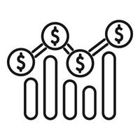 Line graph showing dollar sign increasing with connecting lines vector