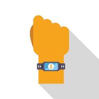 Hand with smartwatch showing dollar sign for nfc payment vector