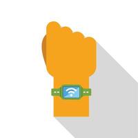 Hand wearing smart watch connected to internet wireless network vector