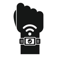 Hand wearing smartwatch with wifi signal icon vector