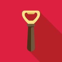 Bottle opener with brown handle on red background with long shadow vector