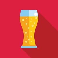 Tall glass of beer with bubbles on red background vector