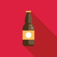 Dark beer bottle with blank label standing on red background with long shadow vector