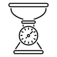 Analog kitchen scale with round dial displaying weight measuring food ingredients vector