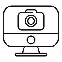 Desktop computer displaying camera icon for online photography concept vector
