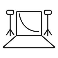Empty photo studio with two softbox lights and white backdrop vector