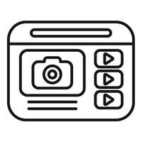 Web page displaying photo camera icon with play buttons for video content vector