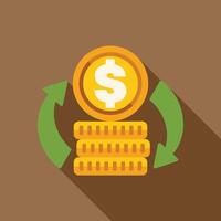 Money circulation concept with stack of growing golden coins and green arrows around vector
