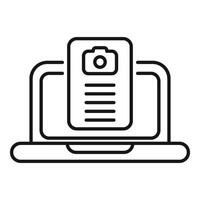 Laptop displaying photography website with camera icon and text lines vector