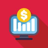Computer showing increasing statistics with dollar sign on red background vector