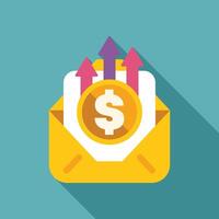 Dollar coin increasing in value coming out of open envelope vector