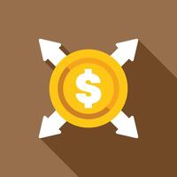 Money transferring in multi directions with arrows around dollar coin vector