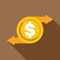 Two arrows pointing at each other around a dollar coin vector
