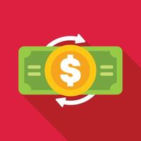 Money circulation concept with rotating dollar bill and coin vector