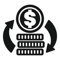 Money turnover with stacks of coins and rotating arrows icon vector