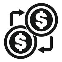 Money exchange concept with two dollar coins exchanging positions with arrows showing the direction vector