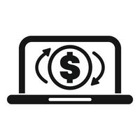 Laptop showing money with rotating arrows icon vector