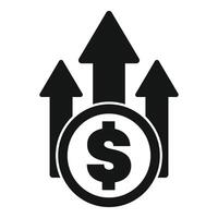 Dollar coin increasing value with up arrows vector