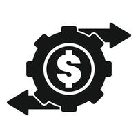 Money making machine generating dollar symbol with rotating gear and arrows vector