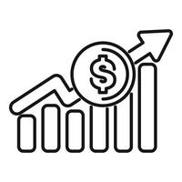 Dollar coin increasing value on a growing chart line graph icon vector