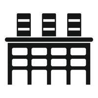 Three computer servers standing on a server rack icon vector