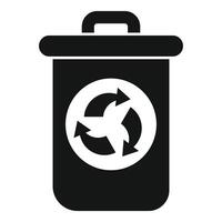 Black recycle bin icon showing recycling symbol with arrows vector