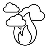 Global warming climate change icon with fire and clouds vector