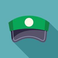 Green train conductor hat with a long shadow on a teal background vector