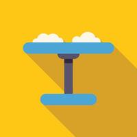 Biplane flying through clouds with long shadow vector