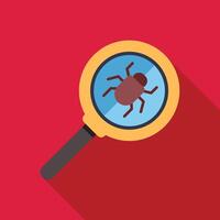 Magnifying glass detecting computer bug virus malware vector