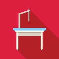 Operating table with lamp casting long shadow on red background vector