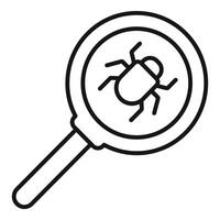 Magnifying glass investigating software bug icon vector