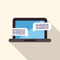 Laptop showing online messaging application with chat bubbles open vector
