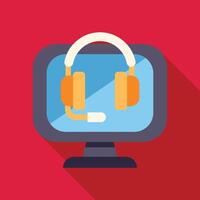 Headset appearing on computer monitor screen displaying online customer service availability vector