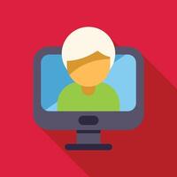 Young man having video call using desktop computer icon vector