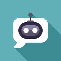Chatbot character inside speech bubble giving answer vector