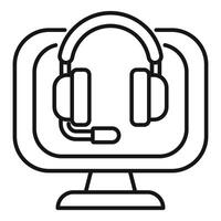 Headset over computer monitor for online support line drawing vector