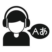 Man learning japanese language with headphones icon vector