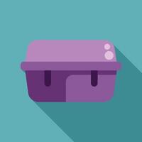 Purple styrofoam food container sitting on table vector